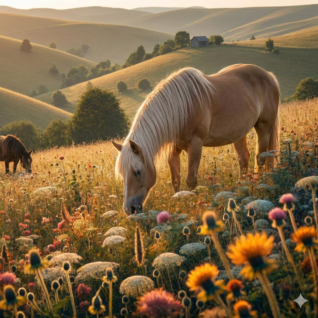Horse grazing in the Miniș hills